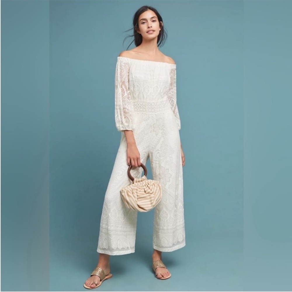 FARM Rio Off-White Lace Jumpsuit Size XS